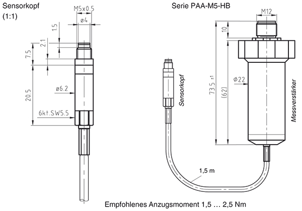 Abmessungen Drucktransmitter mit externem Miniatur-Sensorkopf
