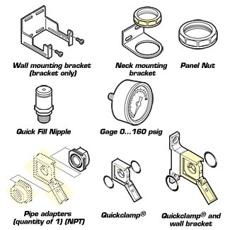 wall mounting brackets, gauges, Quickclamp brackets, accessories for OM-AIR | OM-AIR Series Acessories