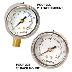 Glycerin Filled Industrial Bottom Mount Pressure Gauge 2.5" 0-3000 PSI 